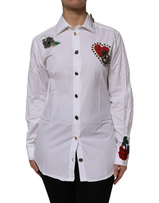 Dolce &amp; Gabbana – Weißes Hemdoberteil aus Baumwolle mit Blumenverzierung
