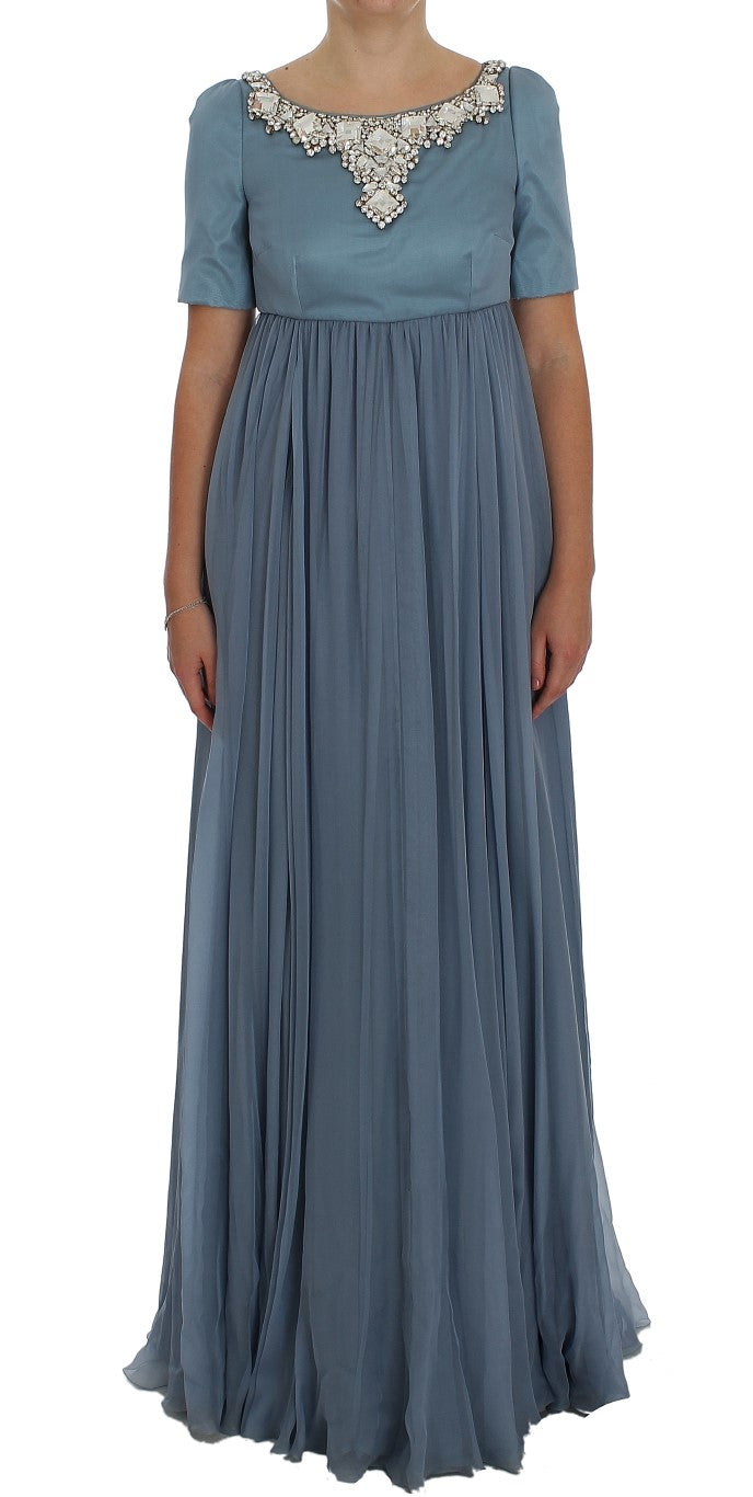 Dolce &amp; Gabbana – Blaues Ballkleid aus Seide mit Kristallen