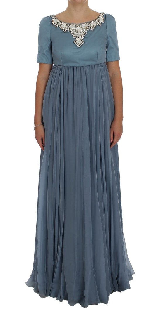 Dolce &amp; Gabbana – Blaues Ballkleid aus Seide mit Kristallen