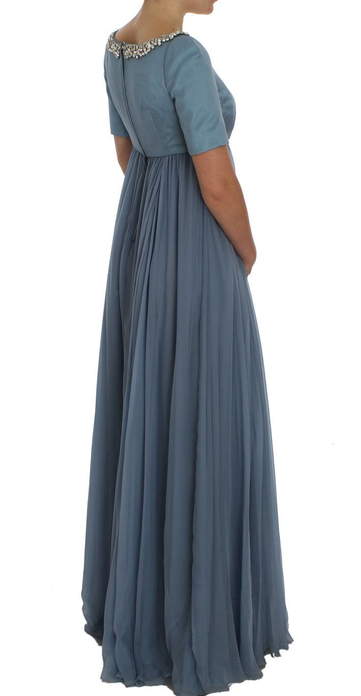 Dolce &amp; Gabbana – Blaues Ballkleid aus Seide mit Kristallen
