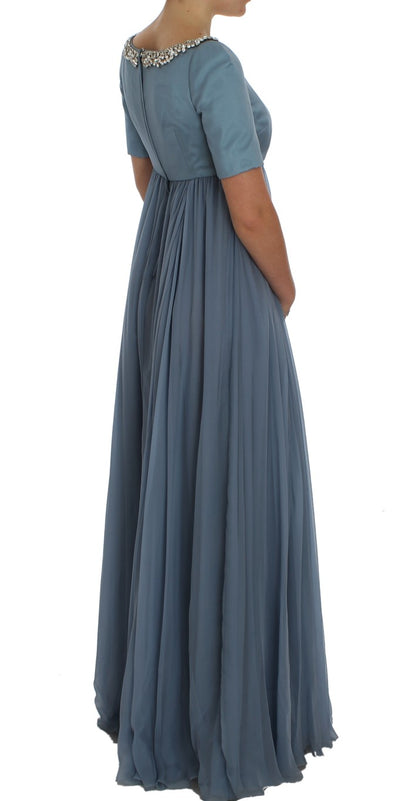 Dolce &amp; Gabbana – Blaues Ballkleid aus Seide mit Kristallen
