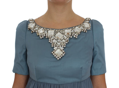 Dolce &amp; Gabbana – Blaues Ballkleid aus Seide mit Kristallen