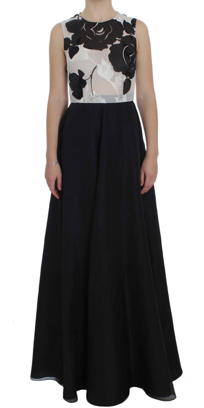 Dolce &amp; Gabbana – Etuikleid aus Seide mit Blumenmuster in Schwarz und Weiß