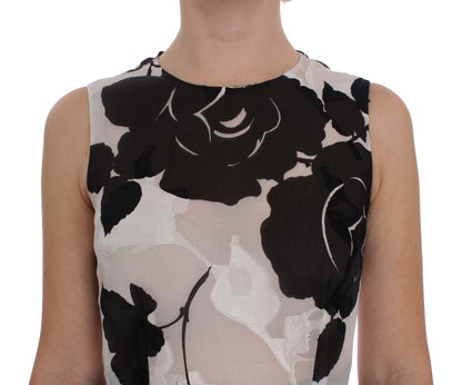 Dolce &amp; Gabbana – Etuikleid aus Seide mit Blumenmuster in Schwarz und Weiß
