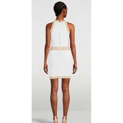 Balmain – Weißes Viskose-Damenkleid mit goldenen Kunstknöpfen