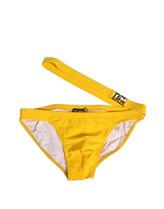 Dolce &amp; Gabbana Yellow Waistband Logo Beachwear Brief Swimwear