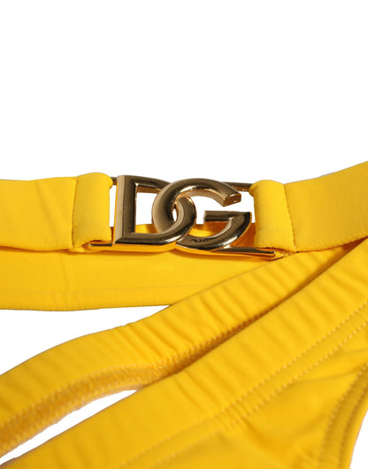 Dolce &amp; Gabbana Yellow Waistband Logo Beachwear Brief Swimwear