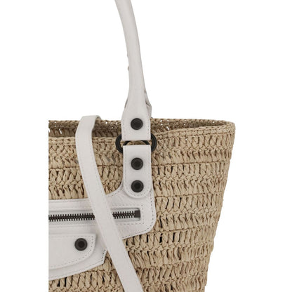 Balenciaga Le City small straw Shoulder Bag