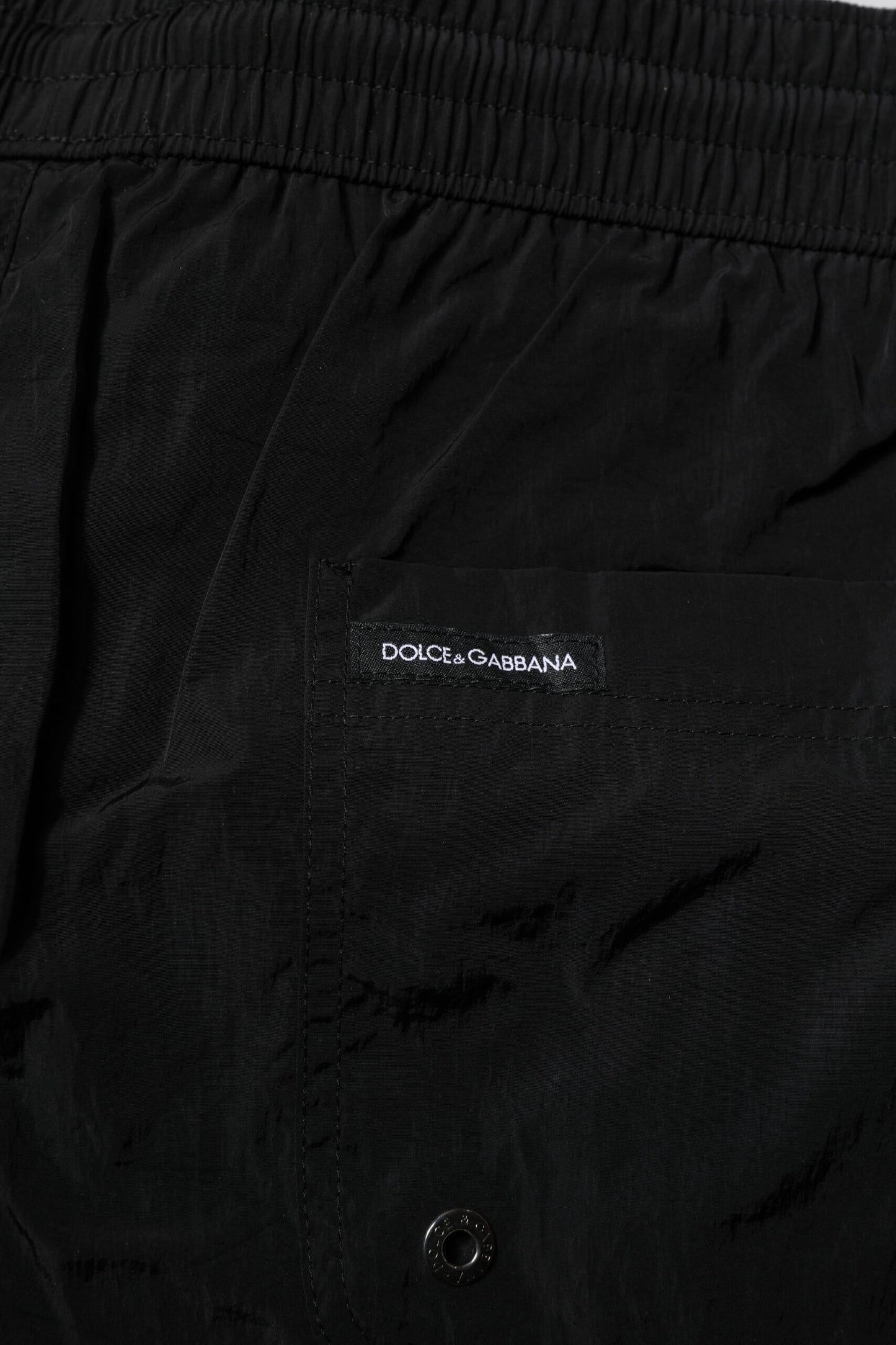 Dolce &amp; Gabbana Black Polyester Beachwear Men Shorts Swimwear