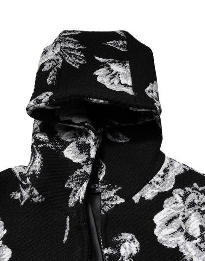 Dolce &amp; Gabbana – Schwarze Wolljacke mit Blumenmuster für Herren