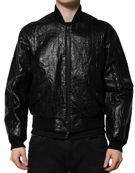 Dolce &amp; Gabbana – Bomberjacke mit durchgehendem Reißverschluss und schwarzem Logo-Schild