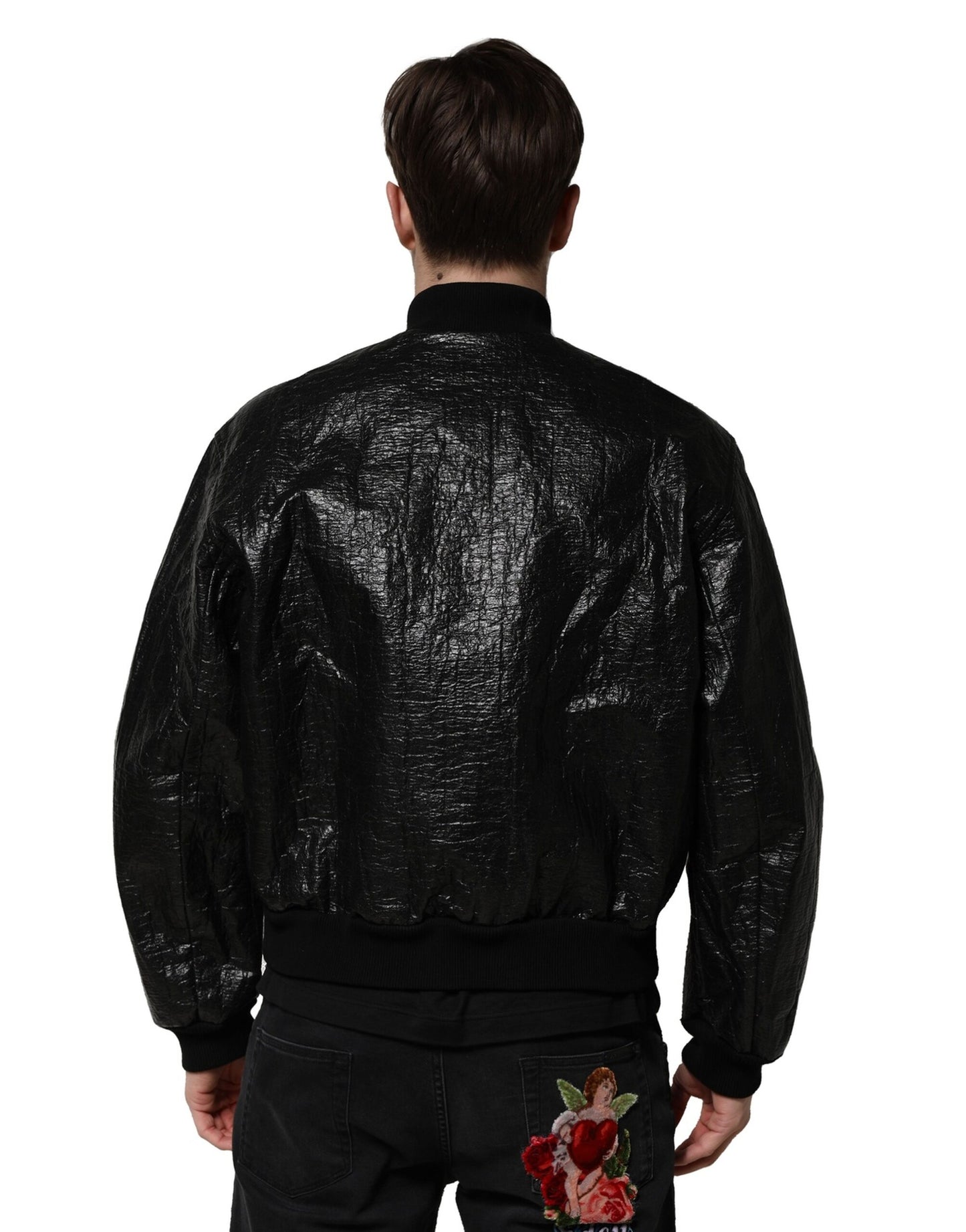 Dolce &amp; Gabbana – Bomberjacke mit durchgehendem Reißverschluss und schwarzem Logo-Schild