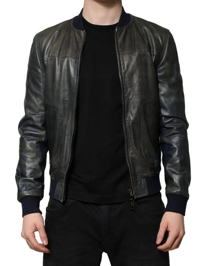 Dolce &amp; Gabbana – Bikerjacke aus schwarzem Lammleder mit durchgehendem Reißverschluss