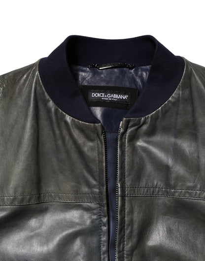 Dolce &amp; Gabbana – Bikerjacke aus schwarzem Lammleder mit durchgehendem Reißverschluss