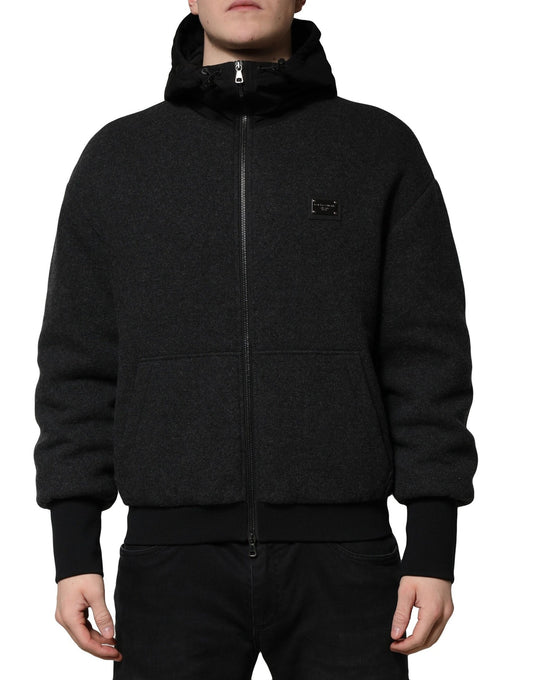 Dolce &amp; Gabbana – Schwarze Bomberjacke mit Kapuze und DG-Logo-Plakette