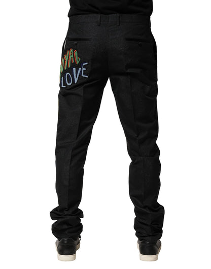 Dolce &amp; Gabbana Black Graphic Embroidery Men Pants