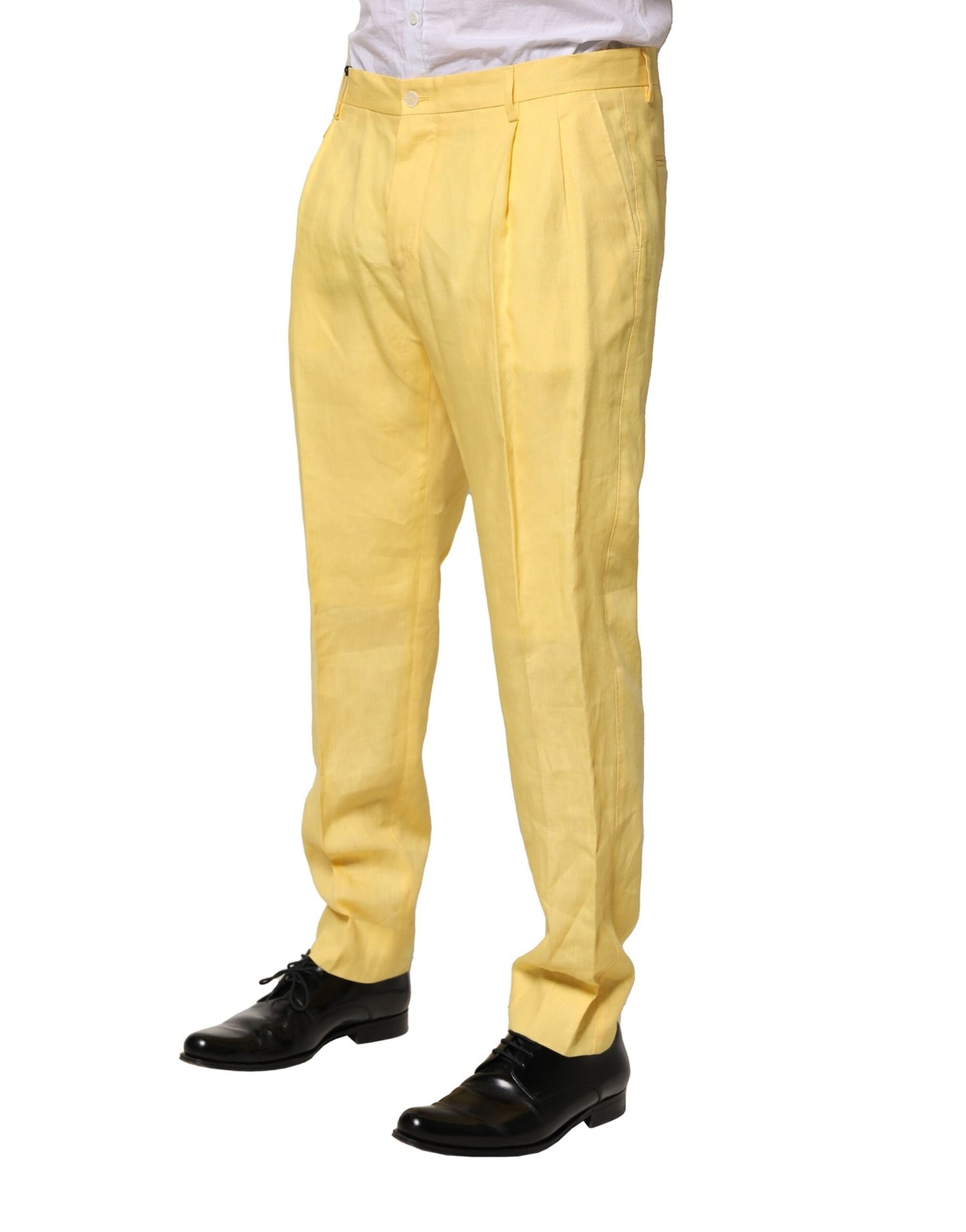 Dolce &amp; Gabbana Yellow Flax Tapered Dress Men Pants