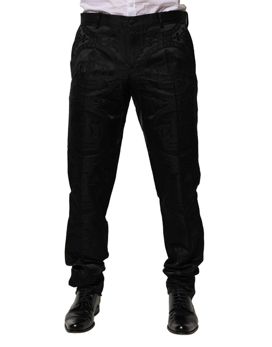 Dolce &amp; Gabbana – Schwarze Anzughose aus Baumwolle mit Krone im DG-Stil