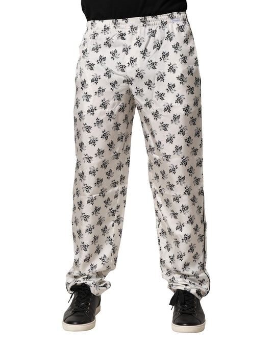 Dolce &amp; Gabbana – Weiße, geblümte Loungehose aus Seide