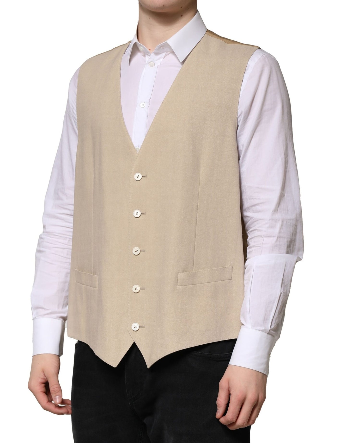 Dolce &amp; Gabbana Beige Leinenkleid Formale Herren Weste