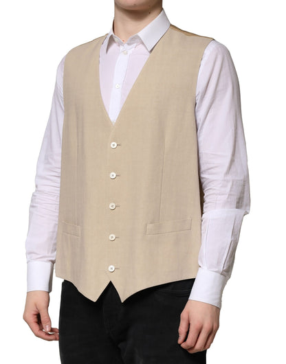 Dolce &amp; Gabbana Beige Leinenkleid Formale Herren Weste