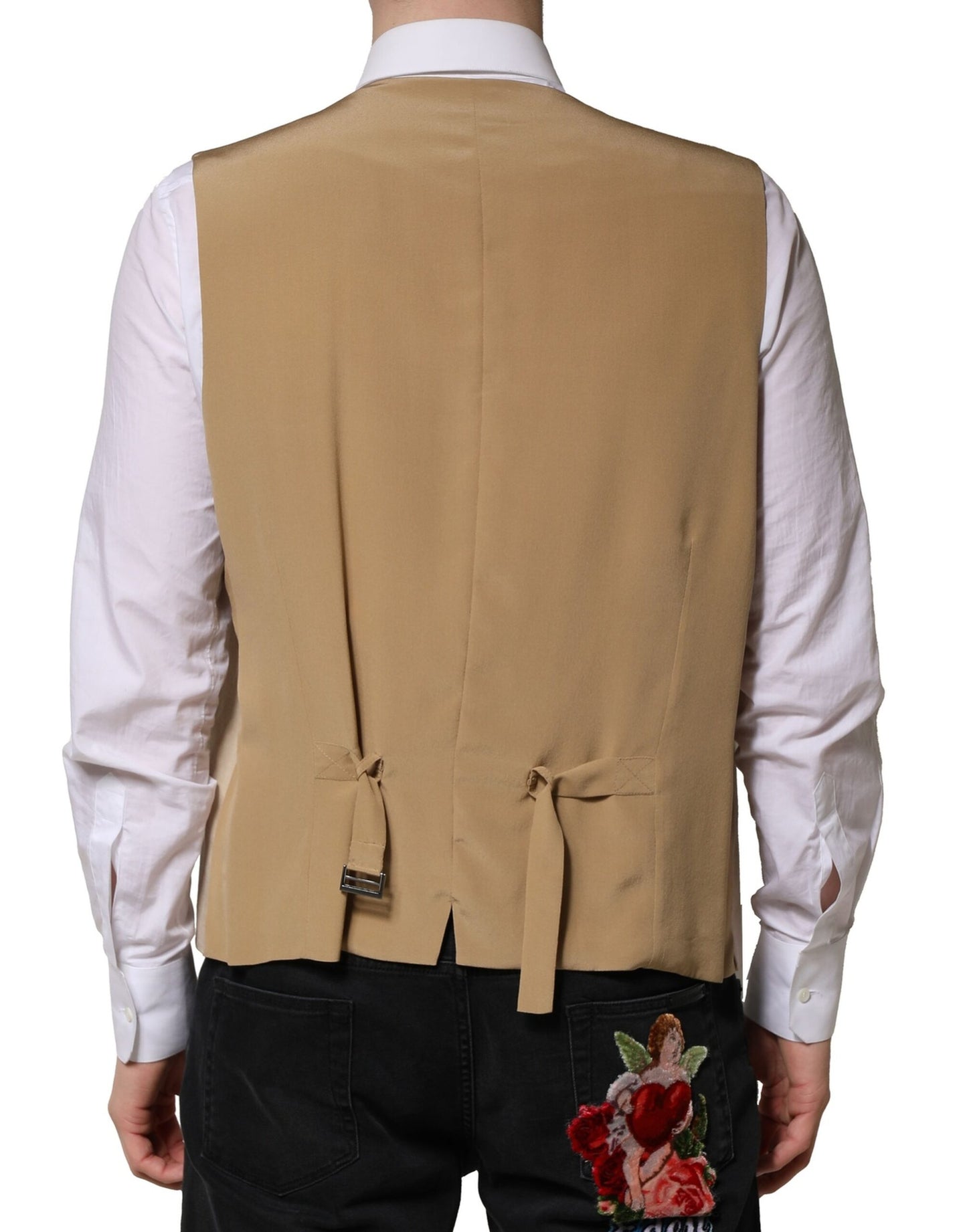 Dolce &amp; Gabbana Beige Leinenkleid Formale Herren Weste