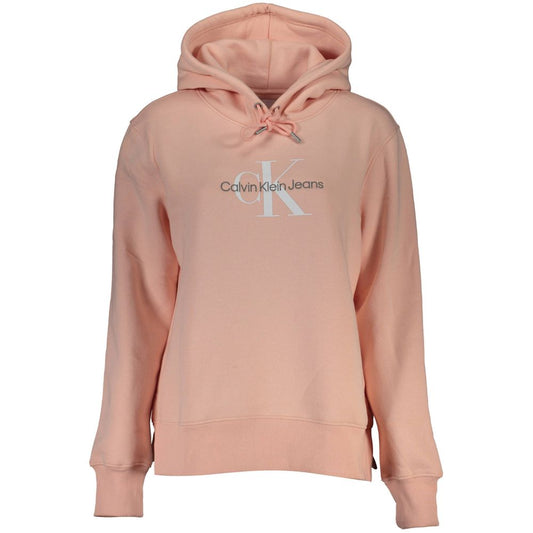 Calvin Klein – Schickes rosa Fleece-Kapuzensweatshirt mit Logo-Stickerei