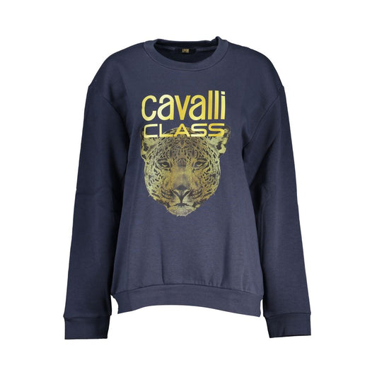 Cavalli Class – Elegantes blaues Fleece-Sweatshirt mit Rundhalsausschnitt