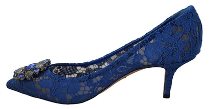 Dolce &amp; Gabbana – Blaue Ballerinas mit Kristallen aus Spitze