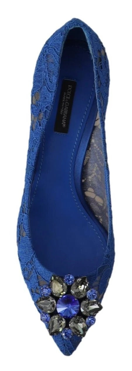 Dolce &amp; Gabbana – Blaue Ballerinas mit Kristallen aus Spitze