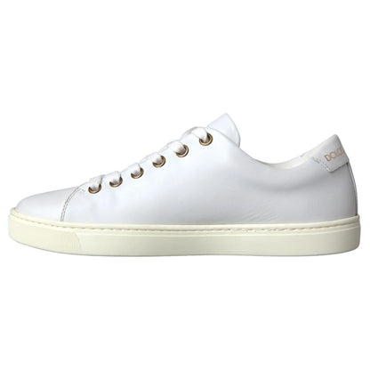 Dolce &amp; Gabbana Weiße Leder Gold Rote Herz Sneakers Schuhe