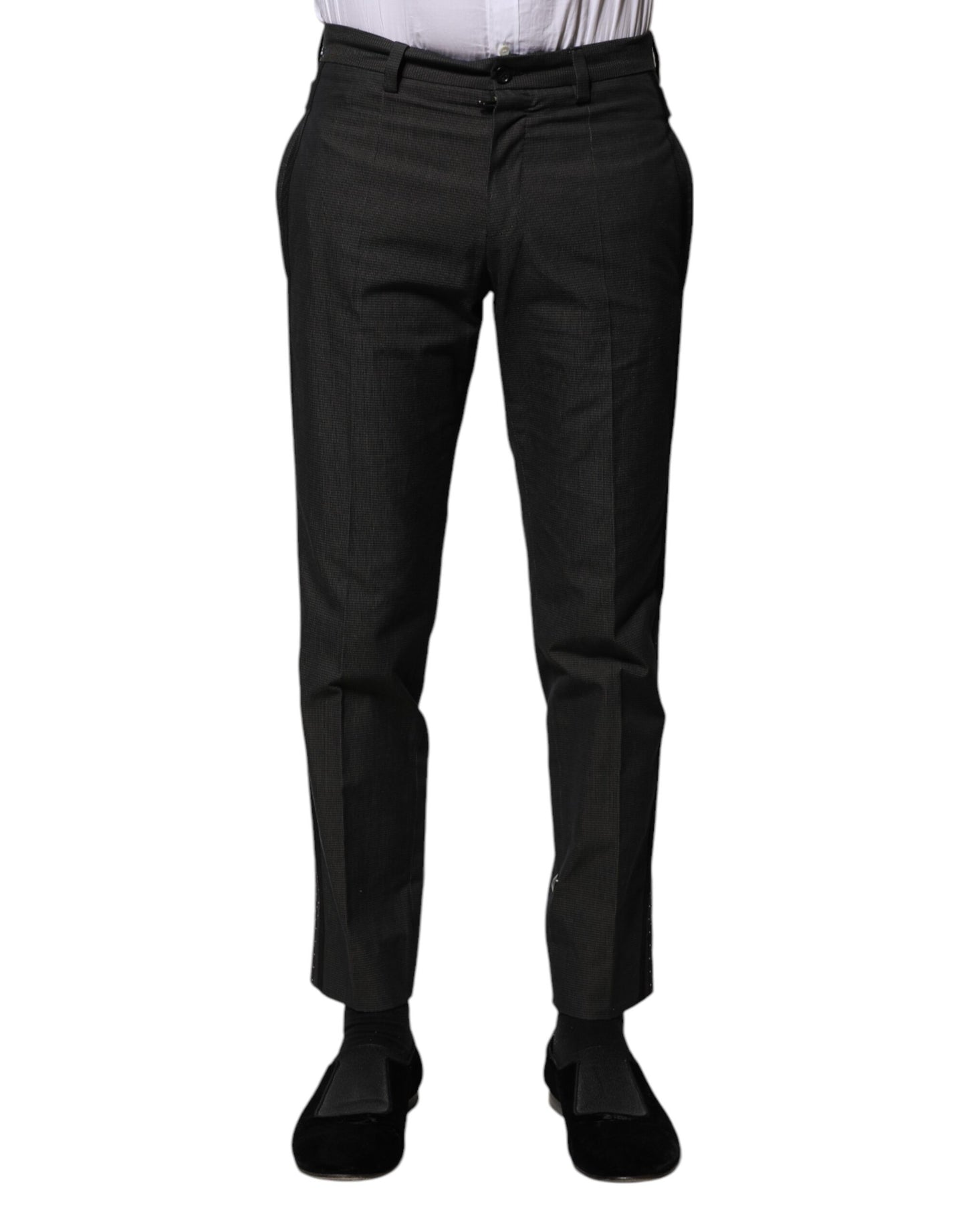 Dolce &amp; Gabbana – Graue, gemusterte Anzughose aus Baumwolle