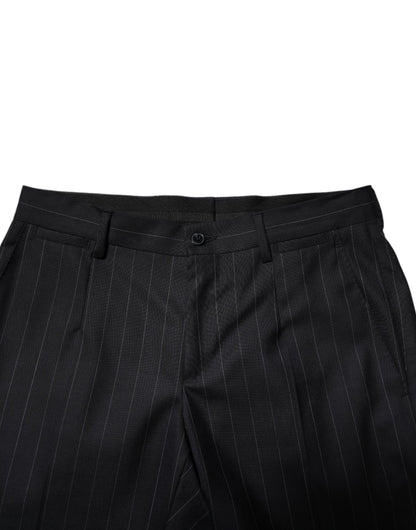 Dolce &amp; Gabbana – Schwarze, gestreifte Anzughose aus Wolle