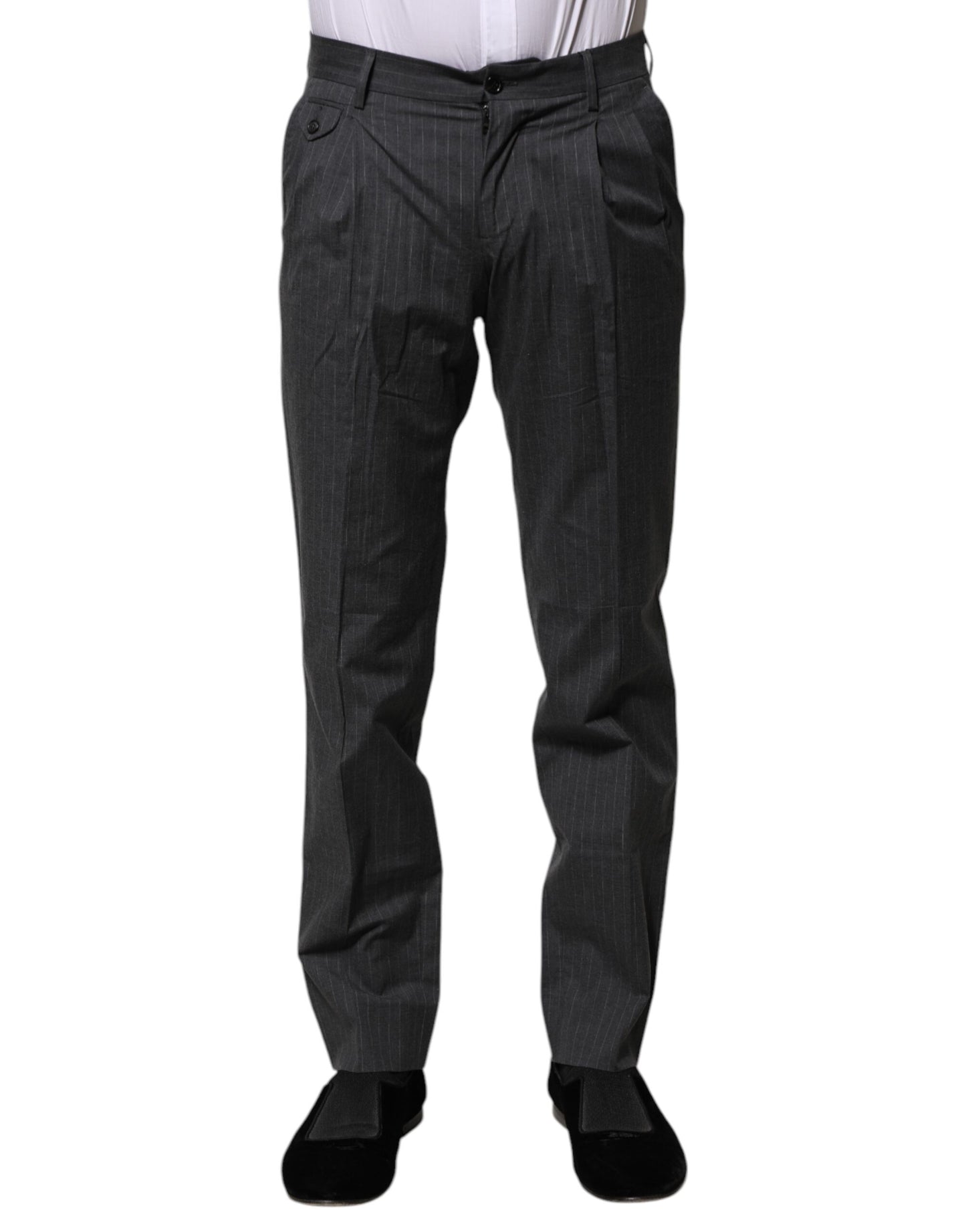 Dolce &amp; Gabbana Gray Striped Cotton Formal Pants