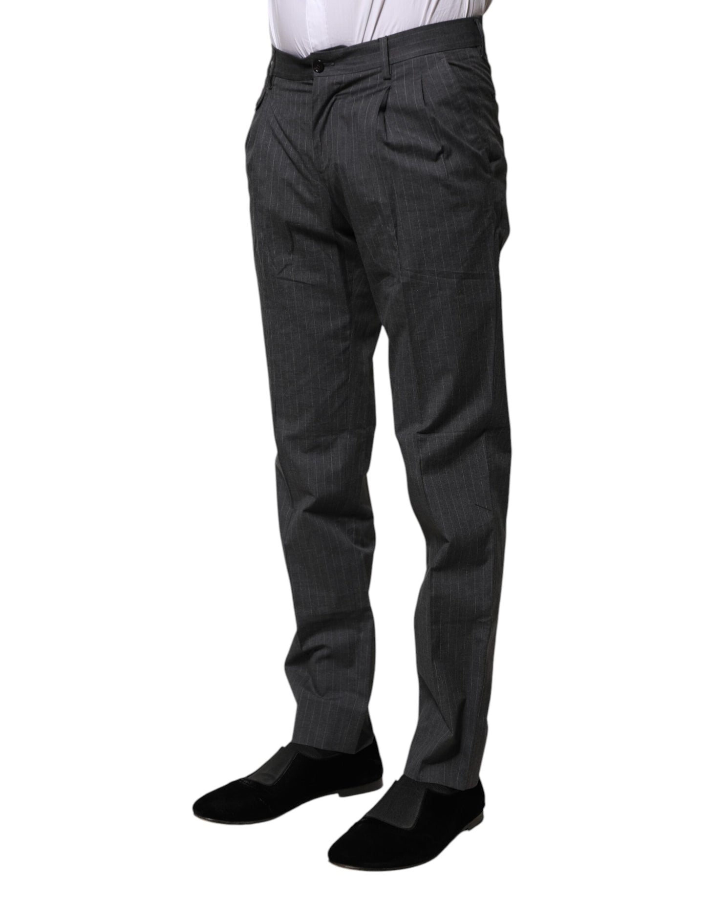 Dolce &amp; Gabbana Gray Striped Cotton Formal Pants
