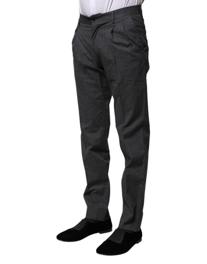 Dolce &amp; Gabbana Gray Striped Cotton Formal Pants