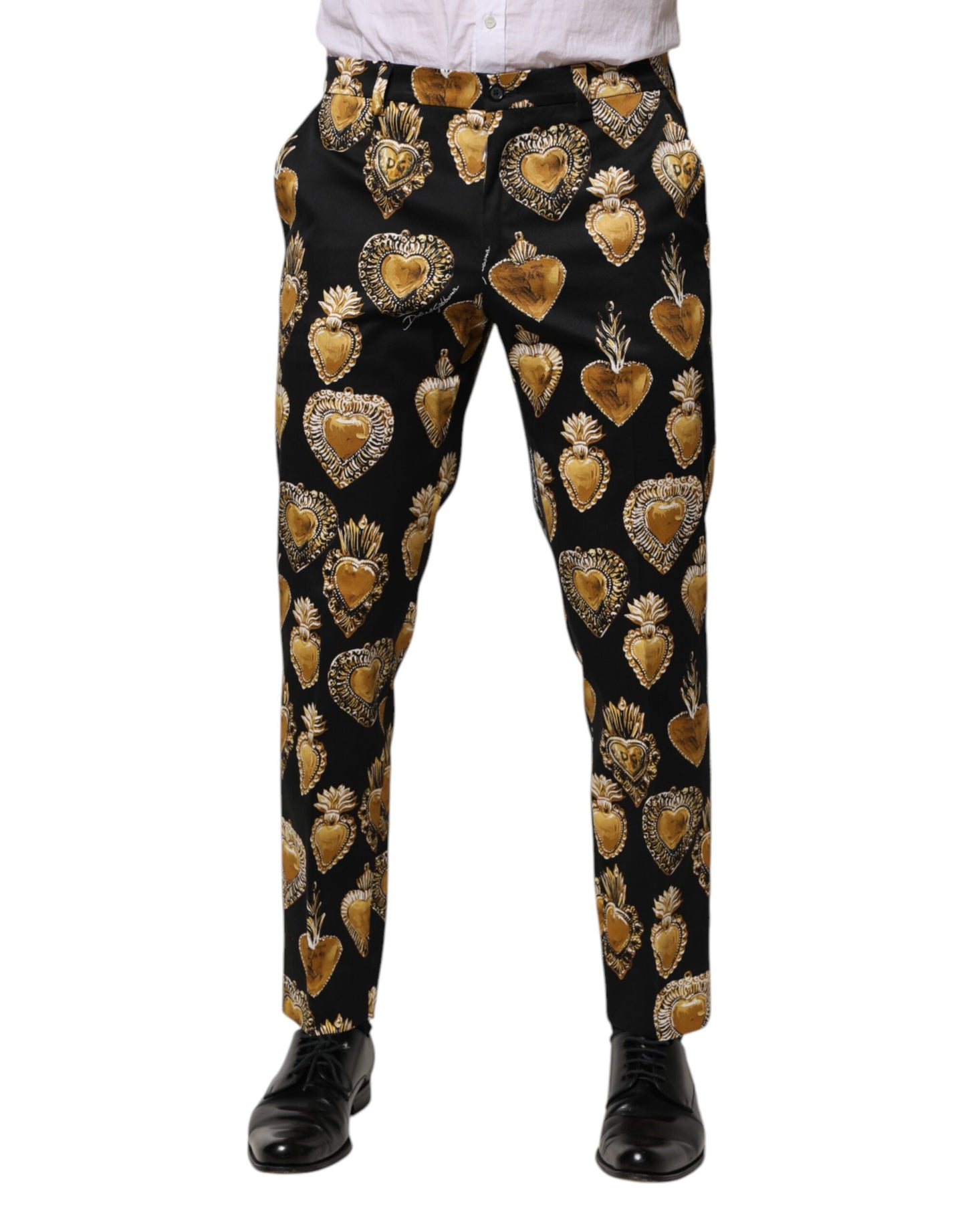 Dolce &amp; Gabbana – Hose mit Herz-Jesu-Print in Schwarz und Gold