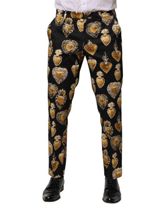 Dolce &amp; Gabbana – Hose mit Herz-Jesu-Print in Schwarz und Gold