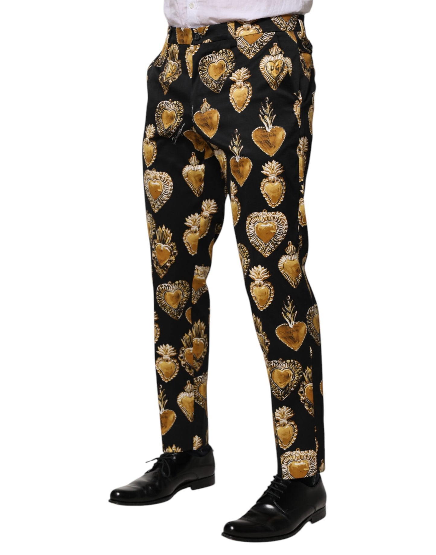 Dolce &amp; Gabbana – Hose mit Herz-Jesu-Print in Schwarz und Gold
