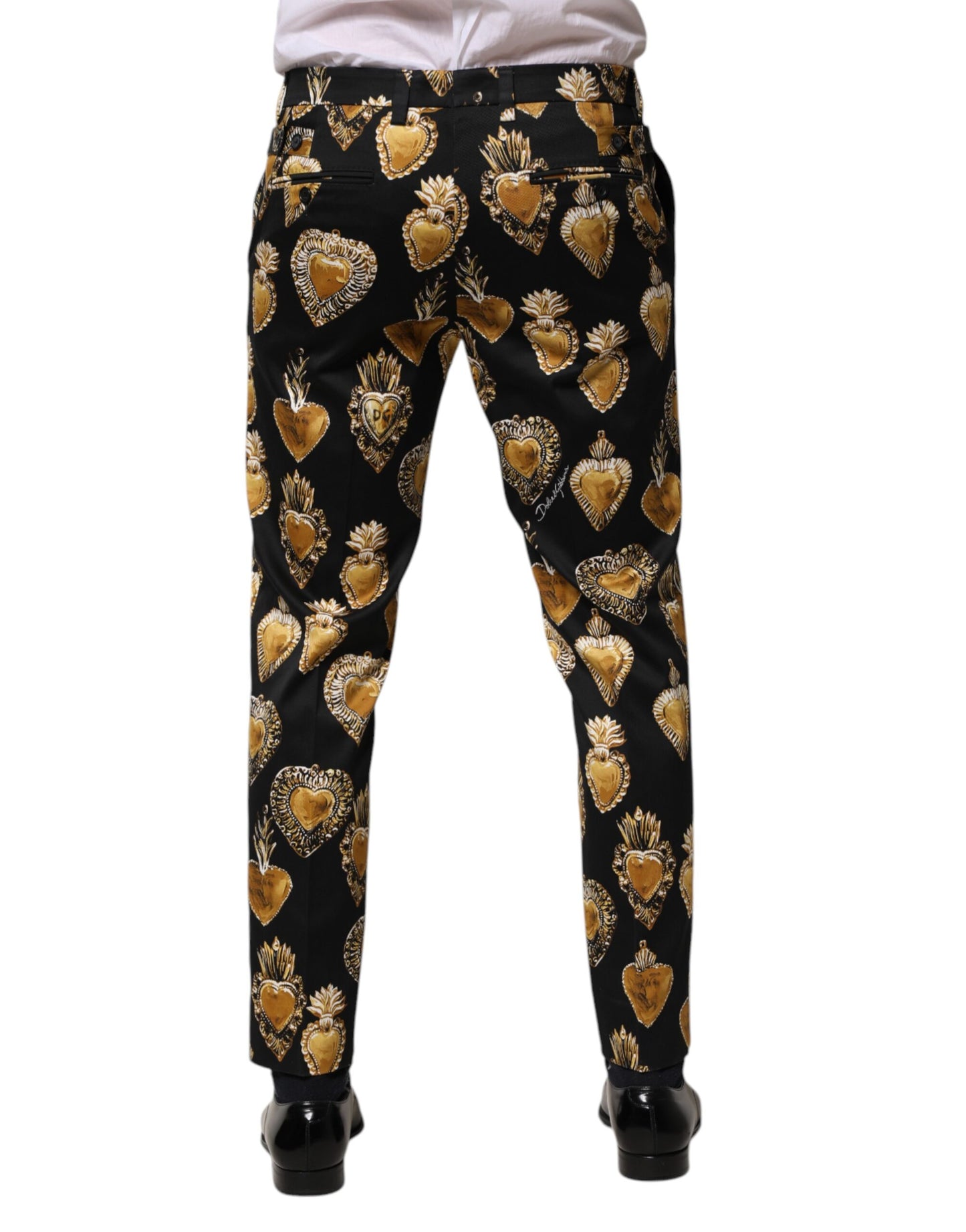 Dolce &amp; Gabbana – Hose mit Herz-Jesu-Print in Schwarz und Gold