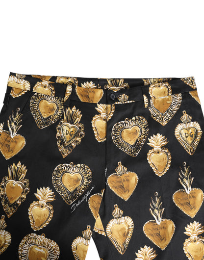 Dolce &amp; Gabbana – Hose mit Herz-Jesu-Print in Schwarz und Gold