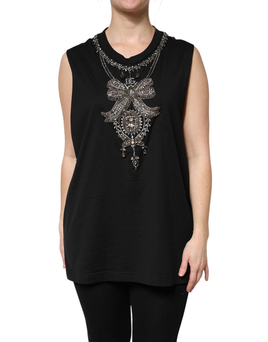 Dolce &amp; Gabbana – Schwarzes Tanktop aus Baumwolle mit Strassverzierung