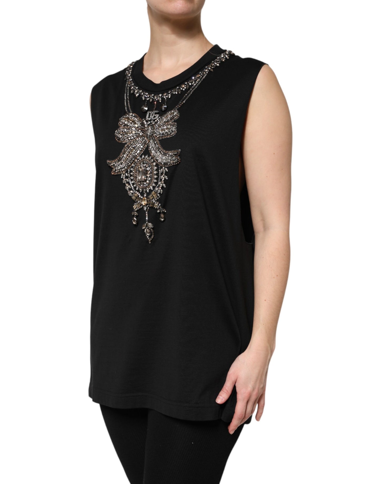 Dolce &amp; Gabbana – Schwarzes Tanktop aus Baumwolle mit Strassverzierung