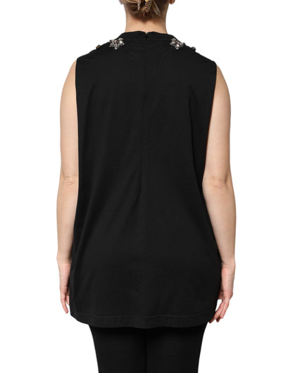 Dolce &amp; Gabbana – Schwarzes Tanktop aus Baumwolle mit Strassverzierung