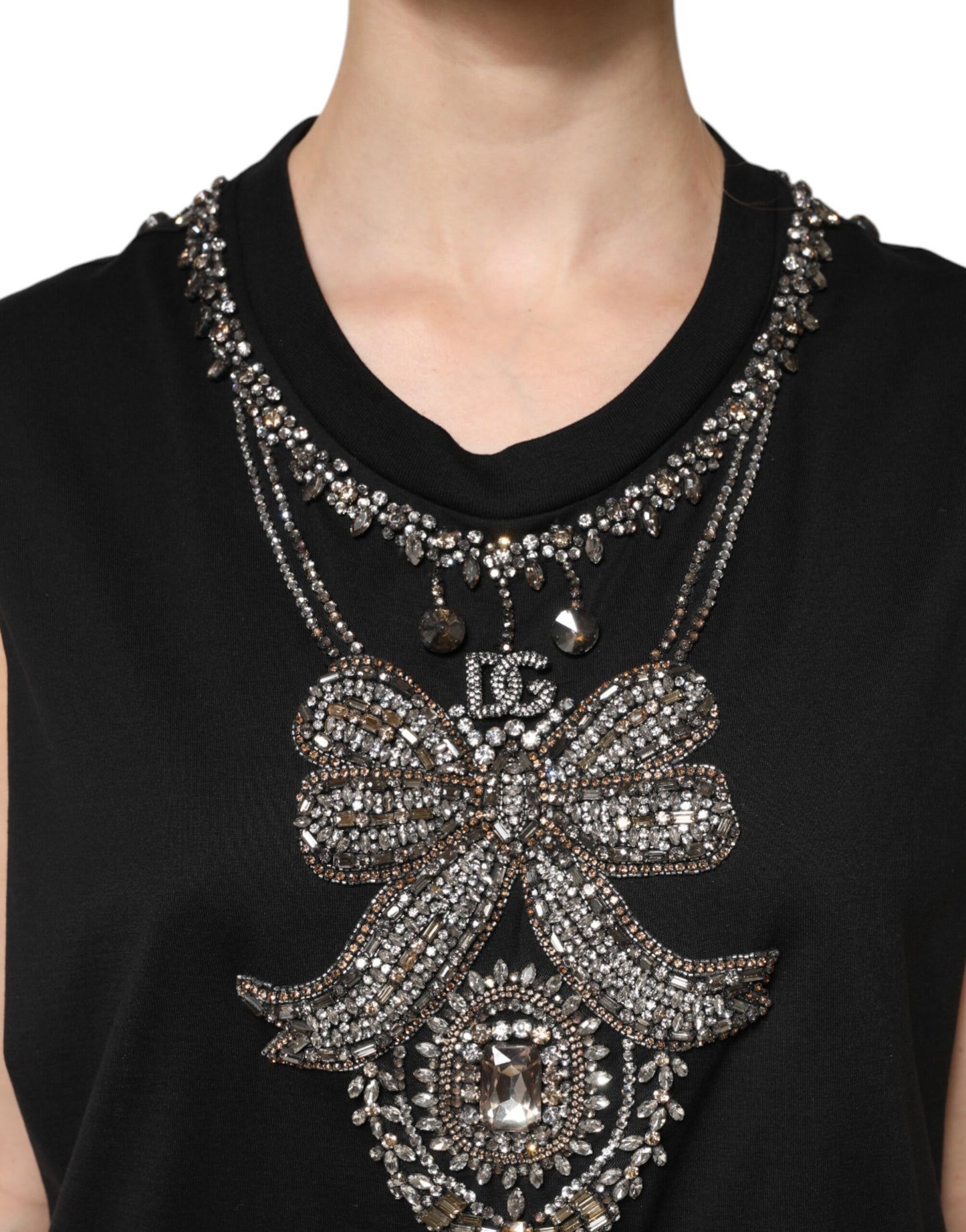 Dolce &amp; Gabbana – Schwarzes Tanktop aus Baumwolle mit Strassverzierung
