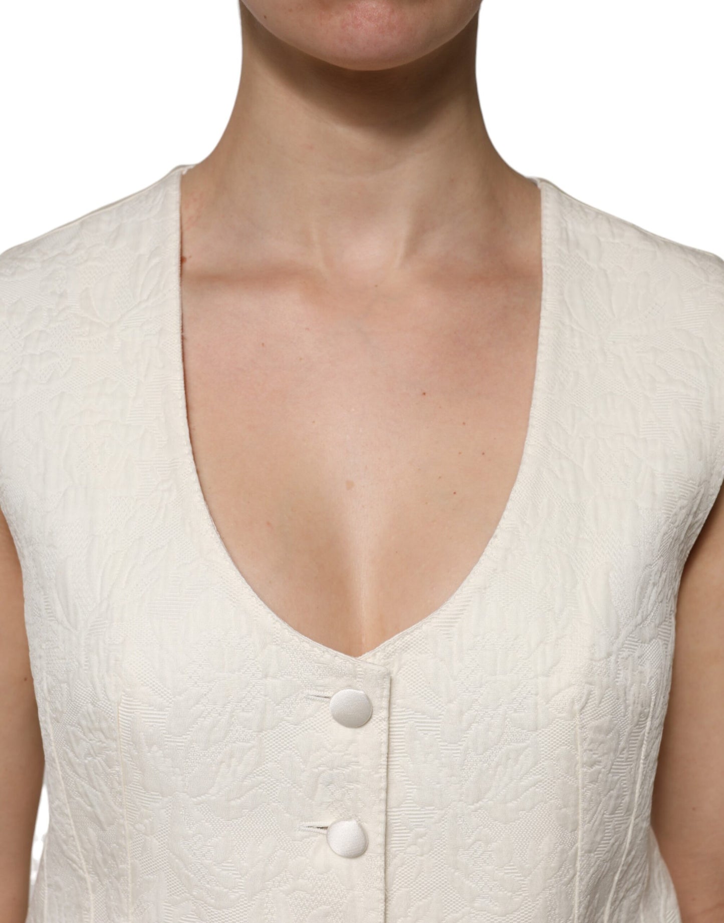 Dolce &amp; Gabbana – Ärmelloses Westentop aus Baumwolle mit Knopfleiste in Elfenbein