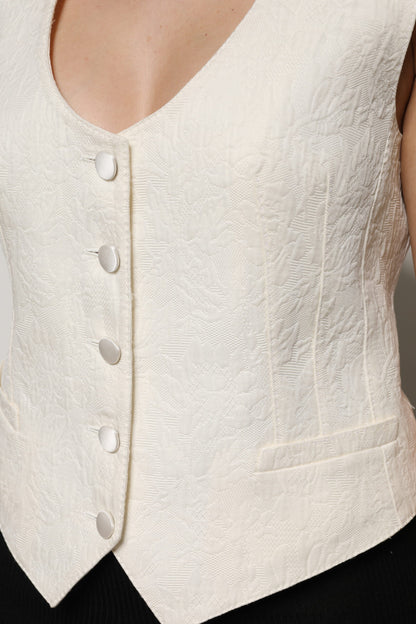 Dolce &amp; Gabbana – Ärmelloses Westentop aus Baumwolle mit Knopfleiste in Elfenbein