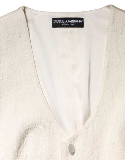 Dolce &amp; Gabbana – Ärmelloses Westentop aus Baumwolle mit Knopfleiste in Elfenbein