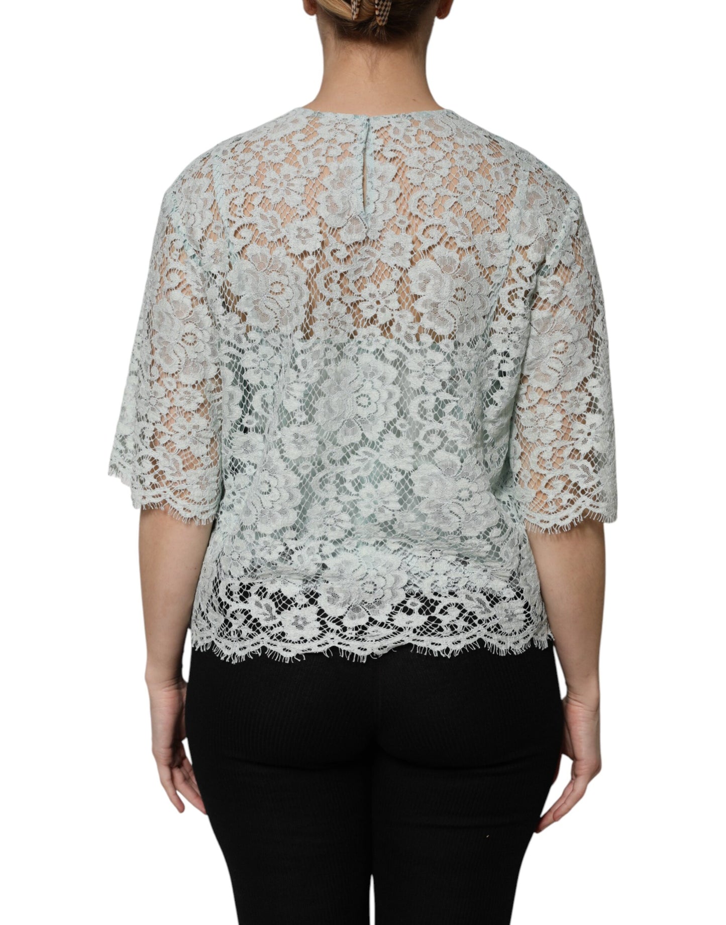 Dolce &amp; Gabbana – Mintgrünes Baumwollblusenoberteil mit Blumenspitze