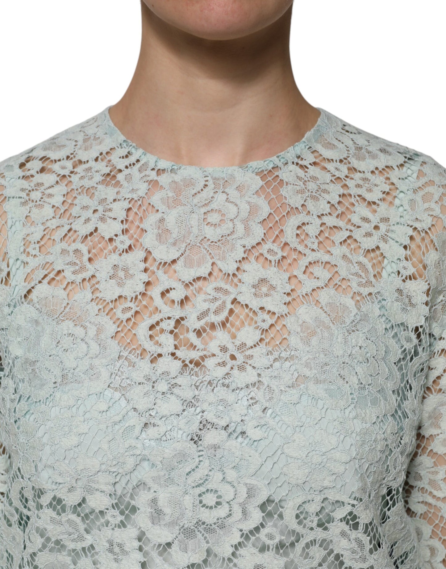 Dolce &amp; Gabbana – Mintgrünes Baumwollblusenoberteil mit Blumenspitze